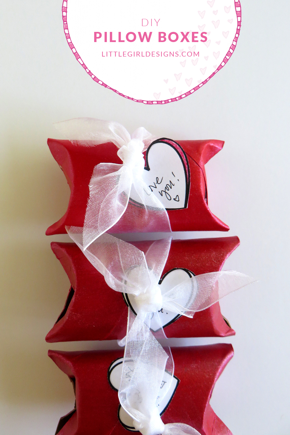 How to make sweet little pillow boxes out of toilet paper rolls to hold tiny treasures and candy for Valentine's Day, birthdays, Mother's Day, Christmas...you name it! @littlegirldesigns.com.