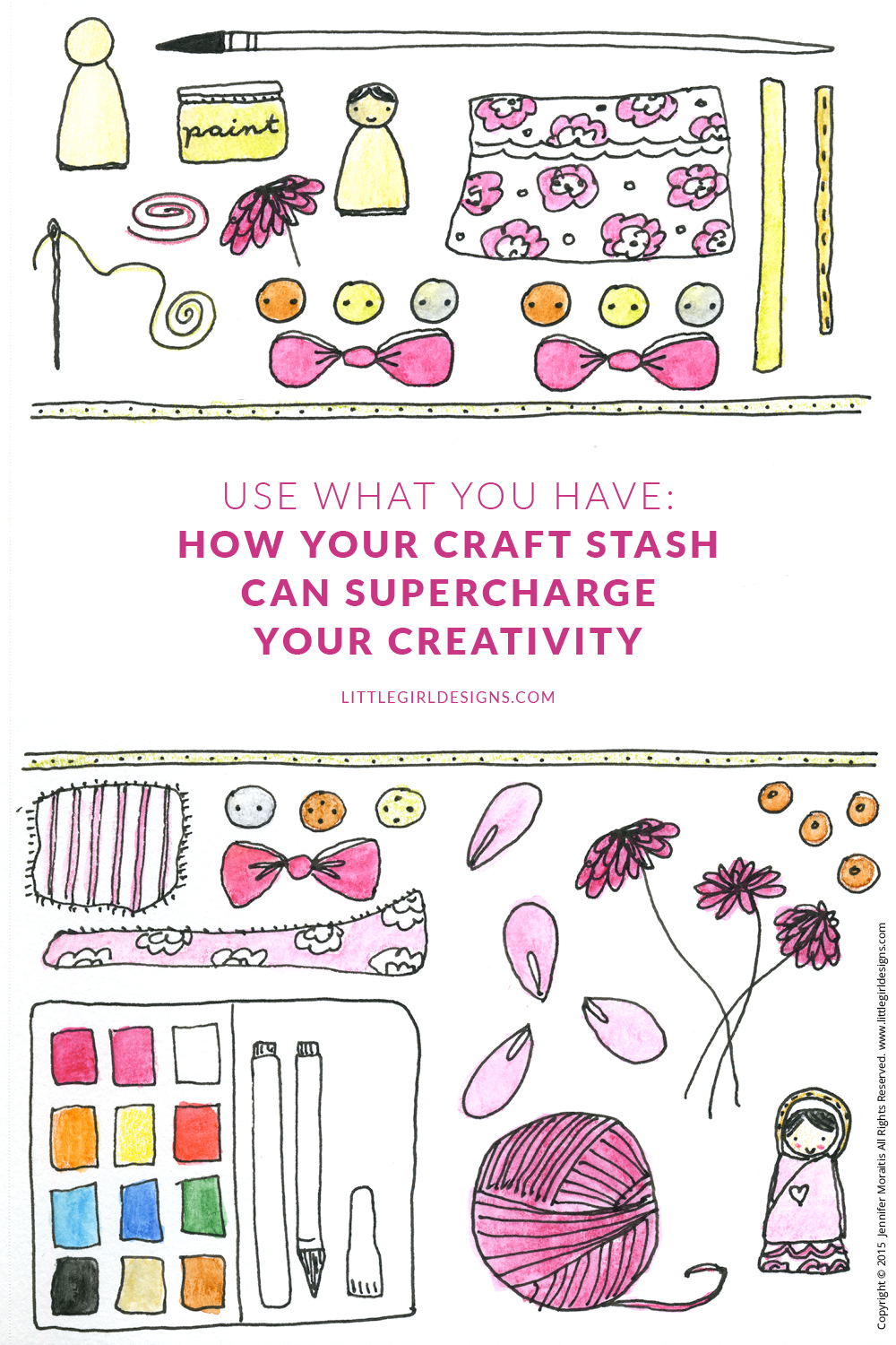 Use What You Have: How Your Craft Stash Can Supercharge Your Creativity - You look at your craft drawers and sigh, "What a mess!" or walk into your gorgeous craft room and sigh contentedly. Whatever the case, what you might not realize is you are looking at the source to some serious creativity! This is the second in a series about using what you have @littlegirldesigns.com