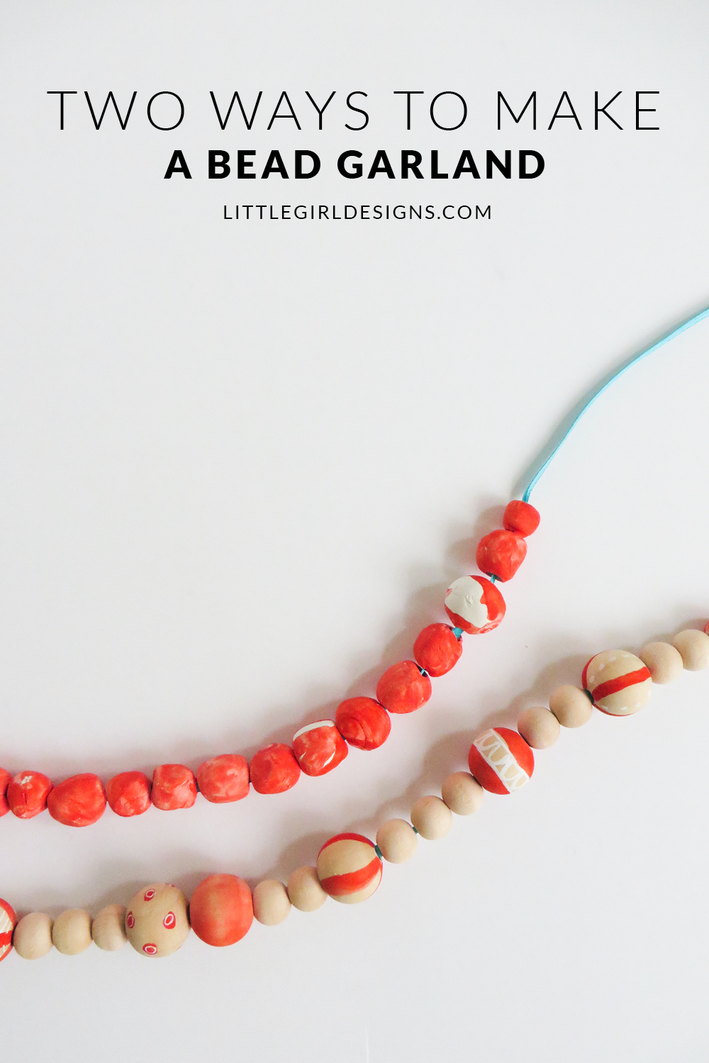 Two Ways to Make a Bead Garland - Two simple tutorials that will show you how to make a homemade bead garland. Change up the colors to match your decor and have fun! Makes a great Christmas gift and adds a cute touch to wreaths too. via littlegirldesigns.com